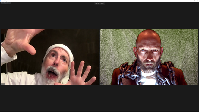 (L to R) David Lee-Painter (Ebenezer Scrooge) and David Harlan (Jacob Marley). Photos by David Harlan - JACOB MARLEY