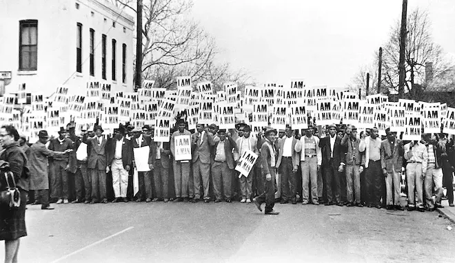 Sanitation Workers Assembling for a Solidarity March, Ernest C. Withers, Memphis, March 28, 1968; From the NEH on the Road exhibition For All the World to See: Visual Culture and the Struggle for Civil Rights. 2011