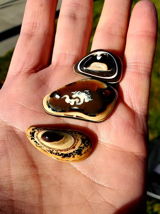 Fryite jasper was discovered by the late W.A. (Abe) Fry of Lewiston and is only found in the Lewiston-Clarkston Valley. These three pieces were found, cut and polished by Squires. - JENNIFER K. BAUER