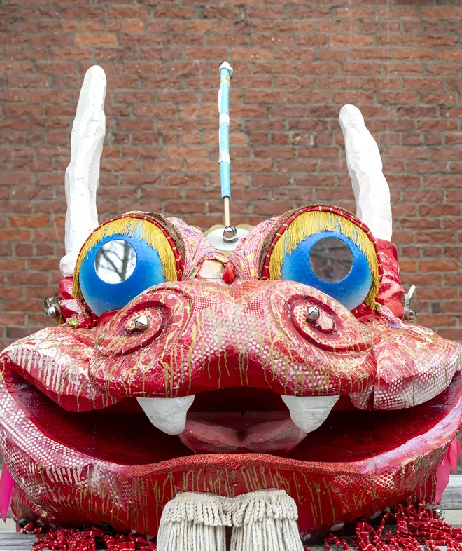 Wild Thang in a photo taken last week in Friendship Square in Moscow. The dragon always makes an appearance at the Moscow Renaissance Fair but that isn't the reason it was created. - ZACH WILKINSON / INLAND 360
