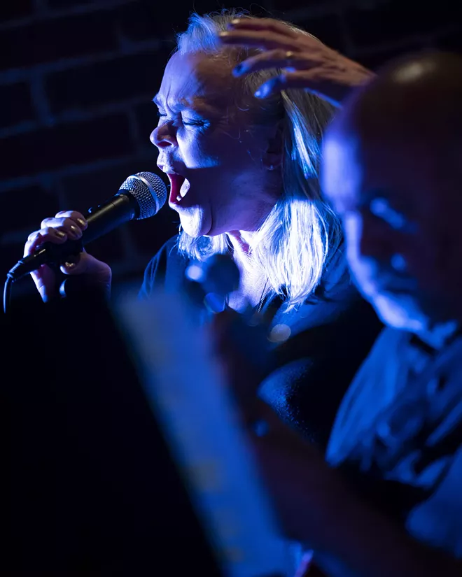 Sherry Lukenbill performs at Brock’s on Friday, April 23, in downtown Lewiston. Lukenbill, 63, has only been performing on stage for just over five months and has become quite popular around the Lewiston-Clarkston Valley. - PETE CASTER/360