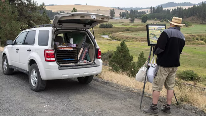 Artist Brad Teare, of Providence, Utah, is one of the artists participating in this year's Plein Air Competition, organized by the Moscow Arts Commission. His subject was the Palouse River. - ZACH WILKINSON / INLAND 360