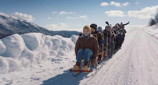 This photo provided by the Manhattan Short Film Festival, shows a movie still from Torfinn Iversen's film "The Kicksled Choir." The movie will be shown at the film festival at the Liberty Theater in Dayton.