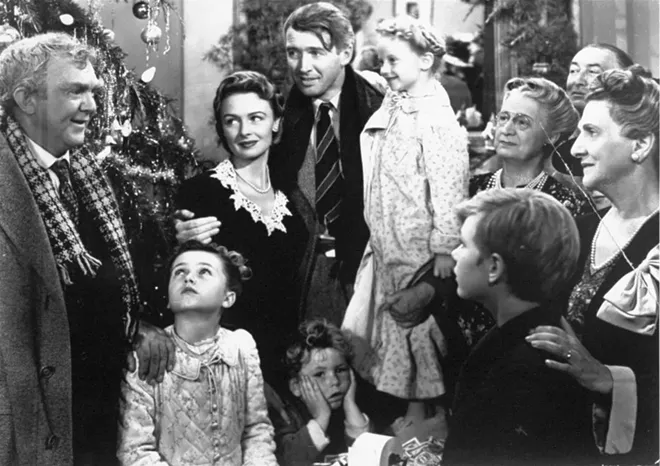 Thomas Mitchell, Donna Reed, and James Stewart star in "It's a Wonderful Life." Photo credit: RKO Pictures