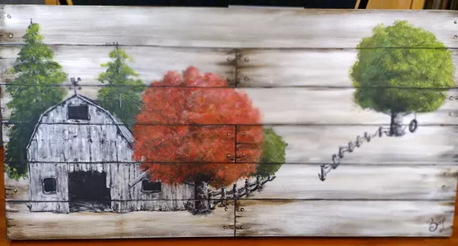 This painting and other works by Inez “Boopie” Cannon are on display in Pomeroy art center. The work of local home-school kids will also be featured.