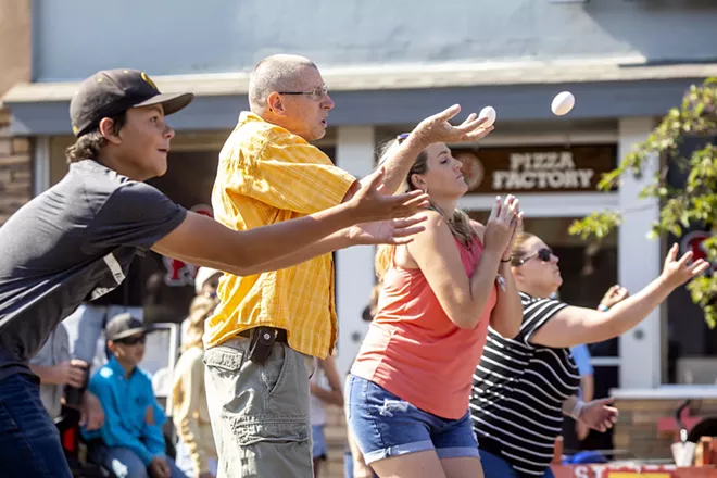 The field is whittled down as two lines are formed and competitors attempt to keep their eggs whole at the 2021 Super Egg Toss during Border Days in Grangeville. - AUGUST FRANK/INLAND 360 FILE