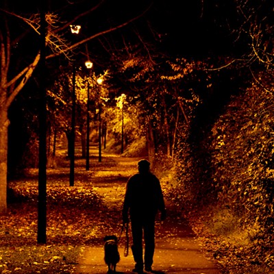 With the aid of a tripod and timer, I captured this image of our dog, Ditto, and me walking on the path at Chestnut Beach in Clarkston. Even though it was only 5 p.m., it was completely dark and the path lights make for interesting photo. Photo taken by Mike Gutgsell on Nov 24, 2016. Ditto is a 7-year-old mini Australian Shepherd. I am much older and we live in Clarkston.