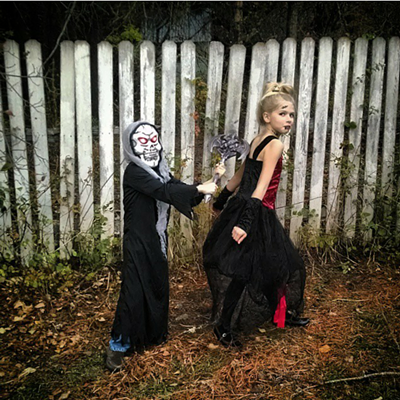 Halloween, 2015, at Grandma Marlene's house in Weippe, Idaho. Pictured are Graiclyn Cochrell, 10, as the vampire princess, Zarek Cochrell, 9, as skelton face. Mother and photographer is Shayla McCollum.