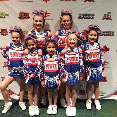 Palouse Power competed at the ATC Lilac City Championship on Feb. 18, 2017 in Spokane, Washington. This photo was taken by ATC (All Things Cheer). Palouse Power placed 2nd in the Junior Level 1 division
    
    Back row, left to right: Dezie Koch, 13, &nbsp;daughter of Andy Koch-Pullman and Milissa Clough of Florida; and Tammany Bendel, 15 (Genevieve Bode-Pullman, Bill Bendel-Troy)
    
    Front Row. left to right: Madison Bendel, 9 (Genevieve Bode-Pullman, Bill Bendel-Troy); Camila Moreno, 10 (Julieth Castellanos-Pullman); Daniella Moreno, 7 (Julieth Castellanos-Pullman); Keira Frichette, 8 (JD & Kirsten Frichette-Pullman); and Tishada Batchelor, 9 (Gene & Suchada Batchelor-Pullman)
