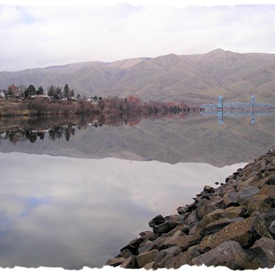 Reflections of Lewiston grade and the Blue Bridge. Photo taken from the dike on the Snake River acrtoss from Clarkston. Photo take December 14, 2019. Taken by George Currier