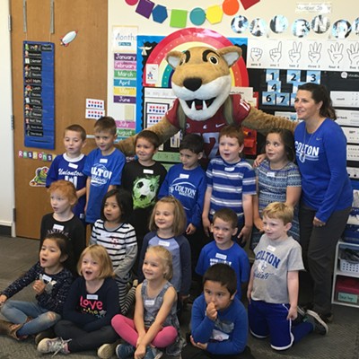 Butch visited Colton School on Friday, November 25, and spent time with the Kindergarten class. Photo by Mr. Casey.