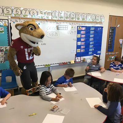 Butch visited Colton School on Friday, November 25, and spent time with the Kindergarten class. Photo by Mr. Casey.