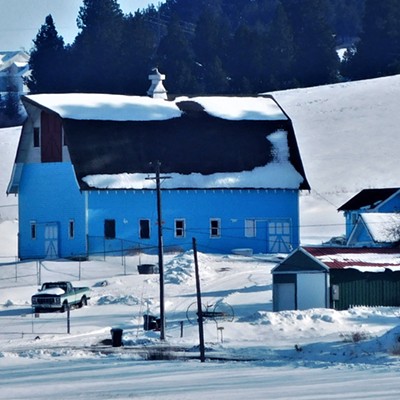This blue barn on the north side of Paradise Ridge near Moscow, Idaho was photographed in February 2020 by Keith Gunther.