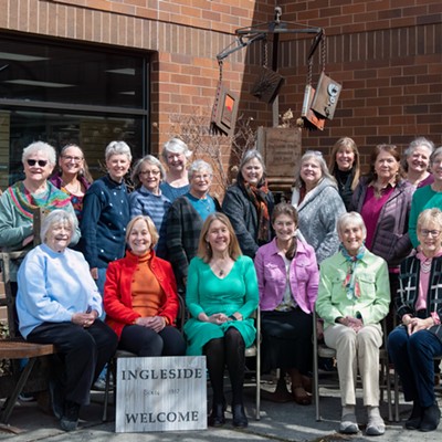 Ingleside Club meets at "Book Club Inspired" sculpture