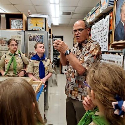 May 23, 2023 - Members of Moscow Scouts BSA Troops 333, 344, and 345 and Pack 323 tour the University of Idaho William F. Barr Entomological Museum. The boys and girls enjoyed a presentation with museum curator and manager, Dr. Luc Leblanc, worked toward completing their Insect Study merit badge requirements, had the opportunity to hold insects, and learned about Dr. Leblanc's time as a scout in Quebec!