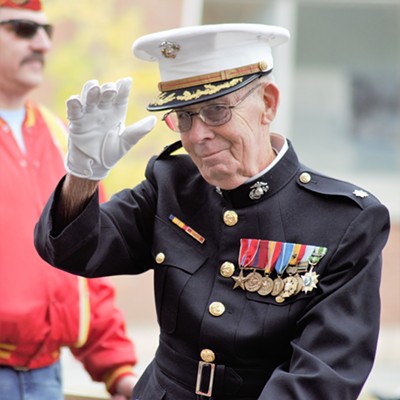 A veteran waving in the Valley Veterans Day Parade Nov. 12, 2016. Photo by Richard Hayward of Clarkston.