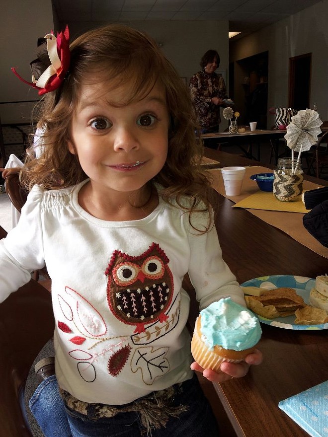 Whoooo do you think has the biggest eyes? Harper Haynes or the owl on her shirt?  Harper, who will be three in December, was snapped while enjoying a cupcake on 10/20/2012.  Photo was taken by her grandmother Debbi Duffy at Genesee, Idaho.