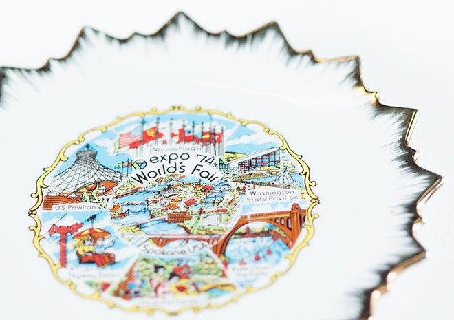 A commemorative plate featuring Expo attractions. It cost $1.95, according to the Expo price tag still on the back. - YOUNG KWAK
