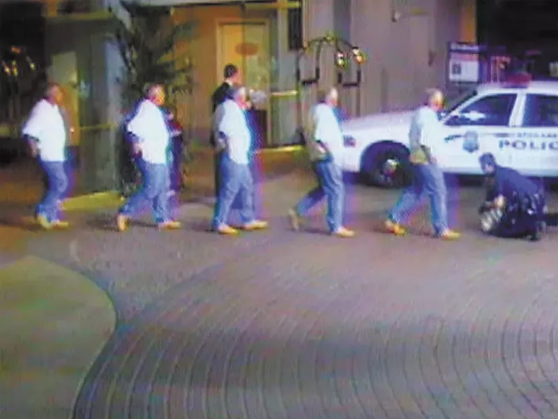 A composite of frames from video captured of the 2008 arrest of Charles Potter.