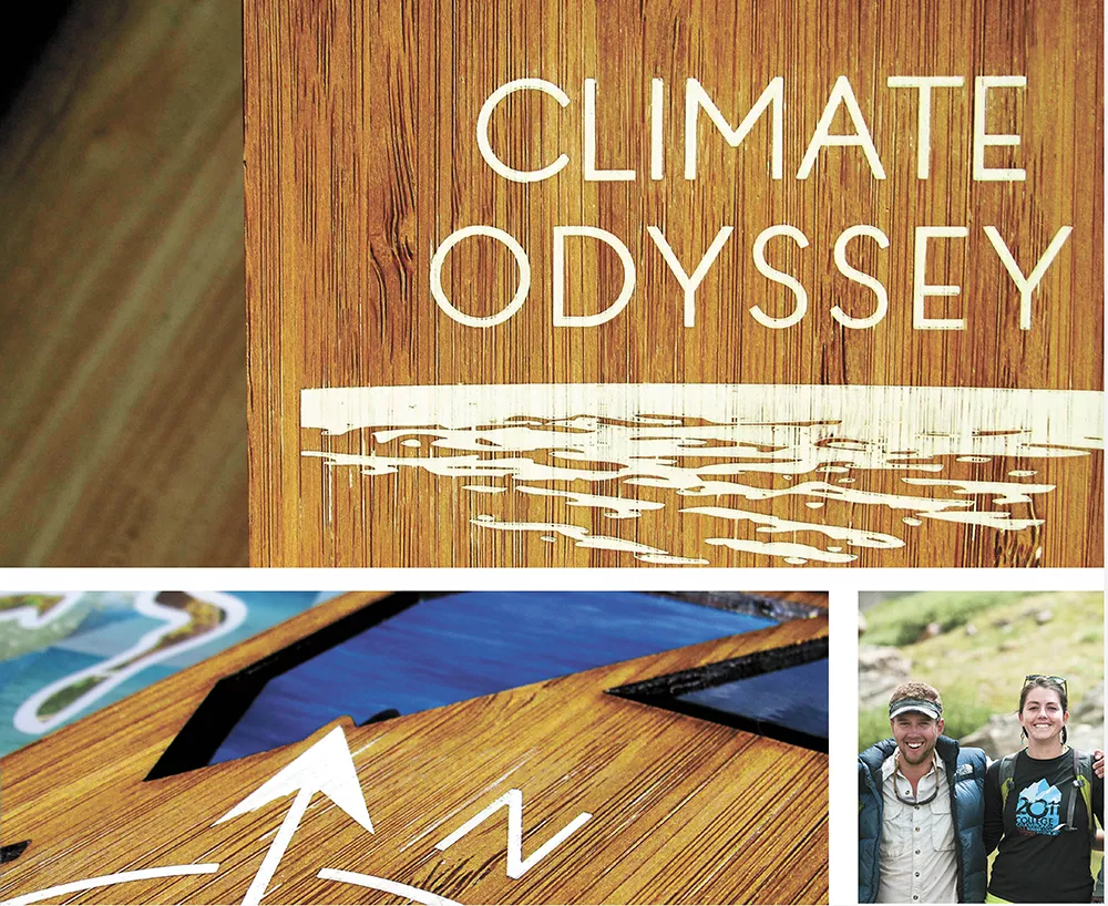 A mockup of the proposed Climate Odyssey book (above and bottom left) by Zion Kols and Lucy Holtsnider (bottom right).