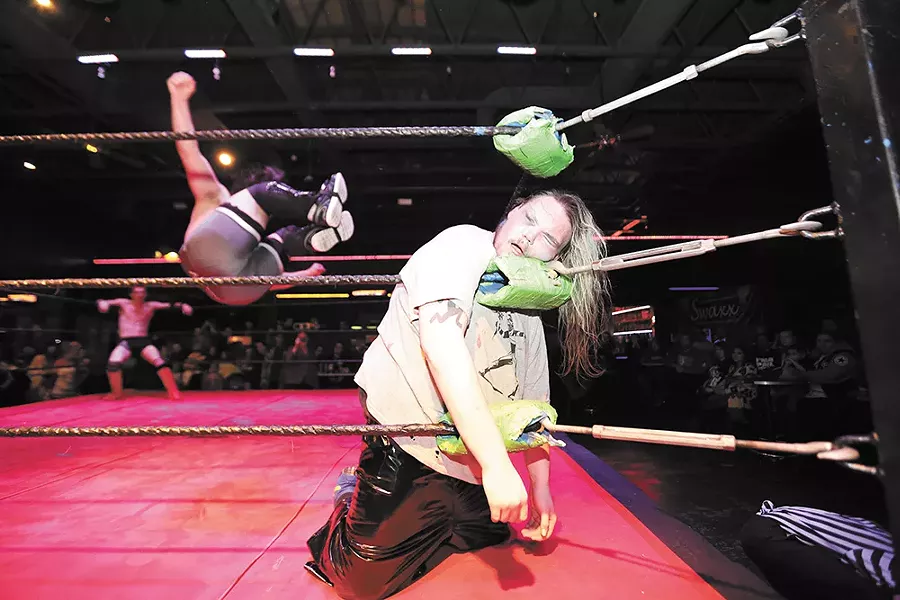 A real ring and indoor venue added a new level of professionalism to Spokane Anarchy Wrestling — and more ways to inflict damage. - YOUNG KWAK
