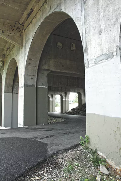 After a deadly cycling accident this month, some say new safety measures are needed on this stretch of the Centennial Trail beneath the Monroe Street Bridge. - CHRIS BOVEY