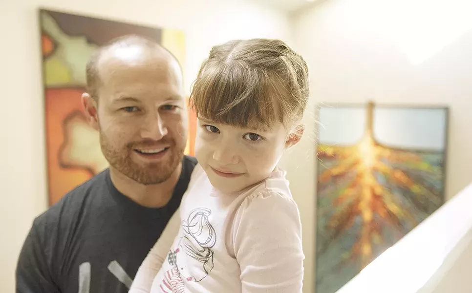 Ben Joyce with his middle child, 6-year-old Nora. - YOUNG KWAK