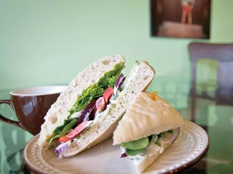 Chairs Coffee's veggie sandwich with hummus and tzatziki. - AMY HUNTER
