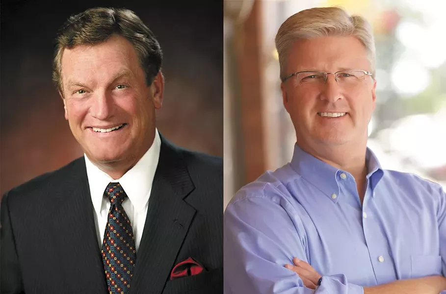 Congressman Mike Simpson, left, and challenger Bryan Smith.