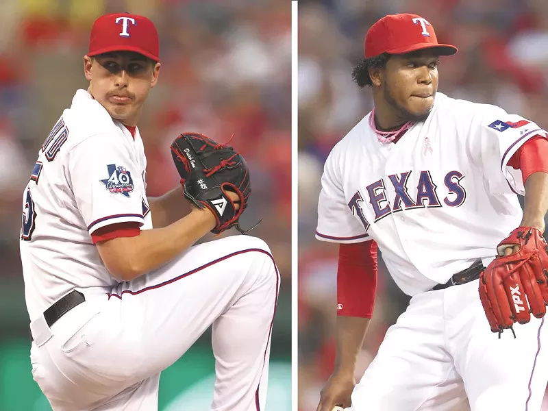 Derek Holand (left) and Neftali Feliz (right) both pitched for the Rangers in last year’s World Series.