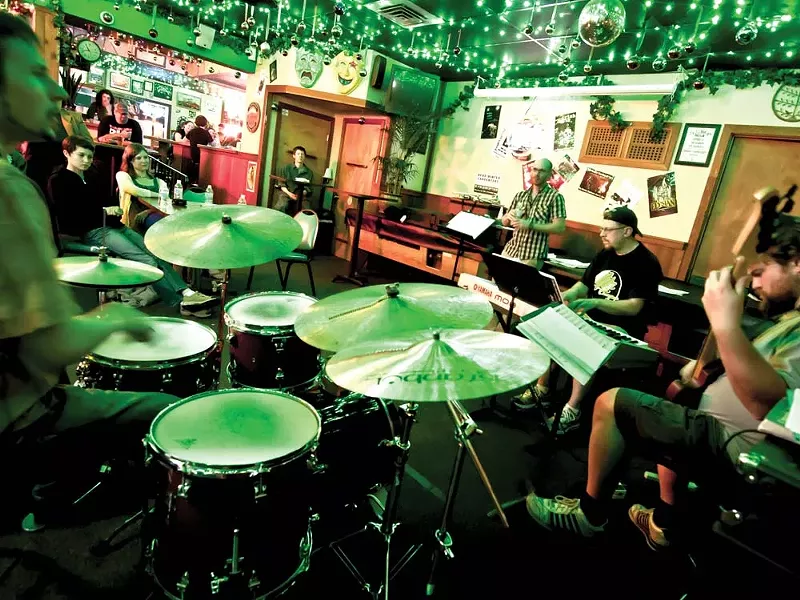 Dru Heller (drums), Don Goodwin (keys), Josh Simon (bass): committing acts of public syncopation - AMY HUNTER