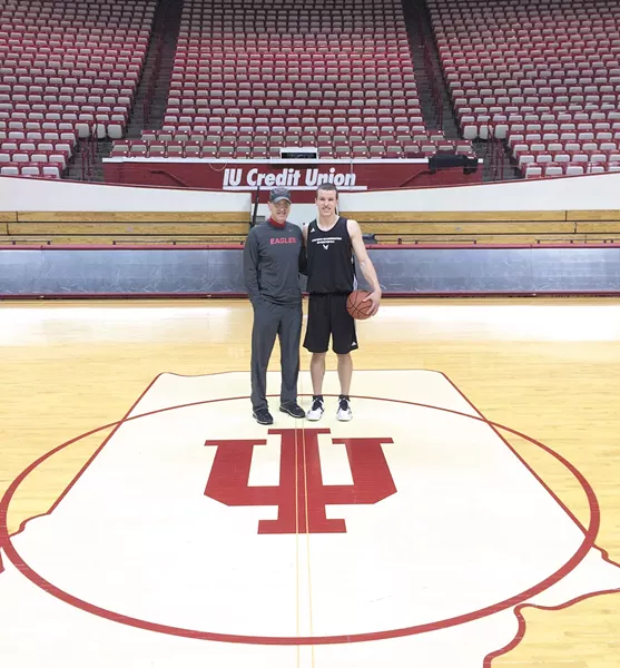 Father and son visiting Indiana University, where EWU won a game against the Hoosiers this season.