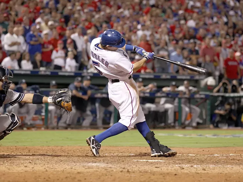 Former Spokane Indian Ian Kinsler at bat for the Texas Rangers