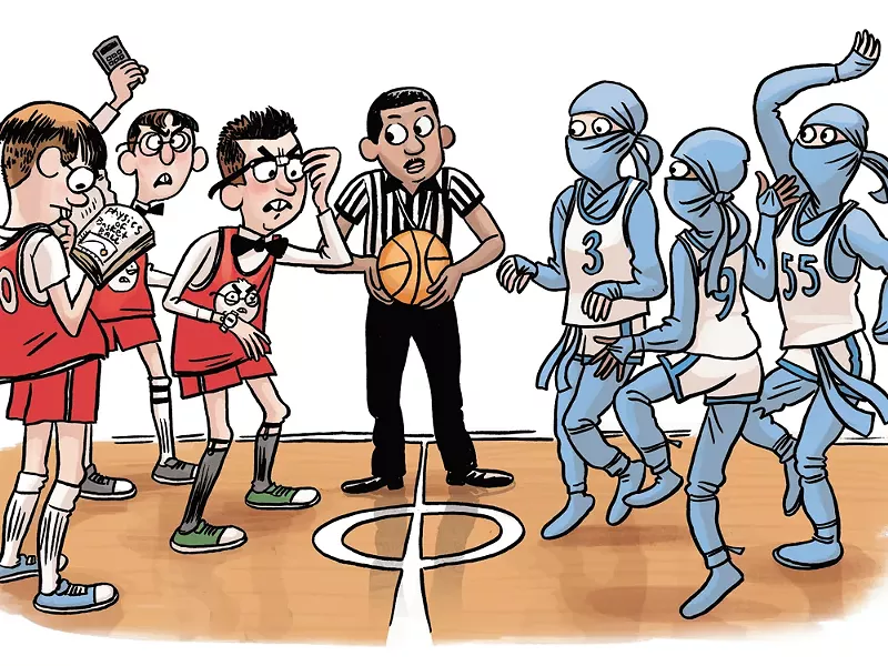 Hoopfest’s tradtion of goofy team names could result in an Angry Nirds vs. Blue Prancing Ninjas matchup. - JIM CAMPBELL ILLUSTRATION
