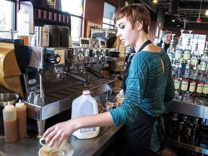 Judah Meek preparing coffee at Service Station. - SARAH WURTZ