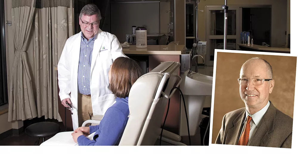 Kootenai Health oncologist Kevin Mulvey (left) can now seek quick second opinions via the Mayo Clinic; (inset) Kootenai's Chief Medical Officer Dr. Walt Fairfax. - ANNIE KUSTER