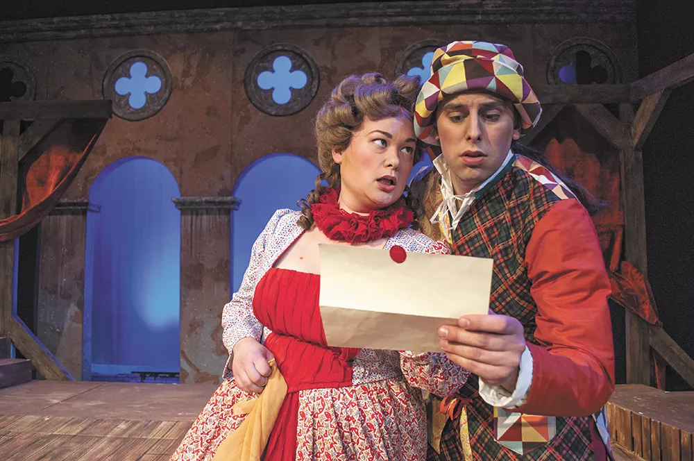 Mallory Ware as Smeraldina and Preston Loomer as Truffaldino in the Civic's Servant of Two Masters. - SARAH WURTZ