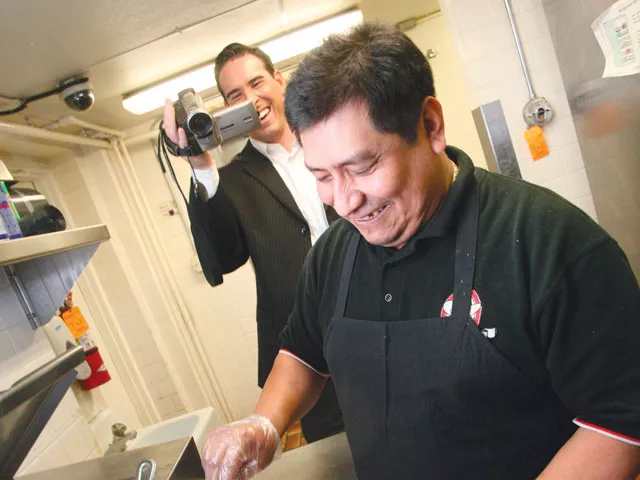 Mike Gonzalez - momentarily playing producer, director and cameraman - videos Feliciano Ramirez making a Mexican pizza - CASSANDRA LINDQUIST