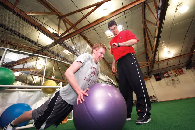 Post Falls High School basketball player Luke Thoreson during a workout with former Zag Mike Nilson. - YOUNG KWAK