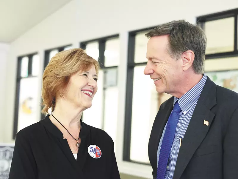 Rich Cowan with senior citizens’ advocate Anne Whigham at the Southside Senior Center. - YOUNG KWAK