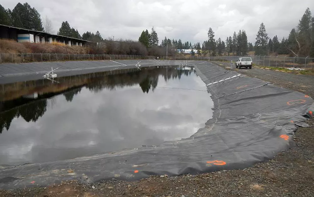 Rockford officials lowered the water level in one treatment lagoon in November while trying to find a leak in the liner material. - DEPARTMENT OF ECOLOGY