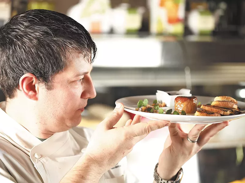 Sante Chef Jeremy Hansen with his foie gras brule. - YOUNG KWAK