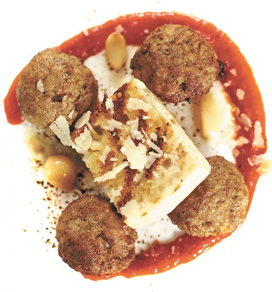 Spaghetti stuffed meatballs from the Wandering Table. - YOUNG KWAK