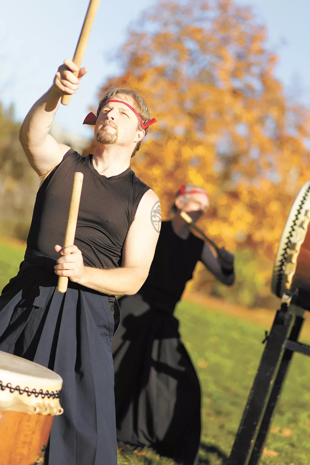 Spokane Taiko drum group's Johnny Sarenson, left, and Finn Pond are set to perform at the Folk Festival this weekend. - YOUNG KWAK