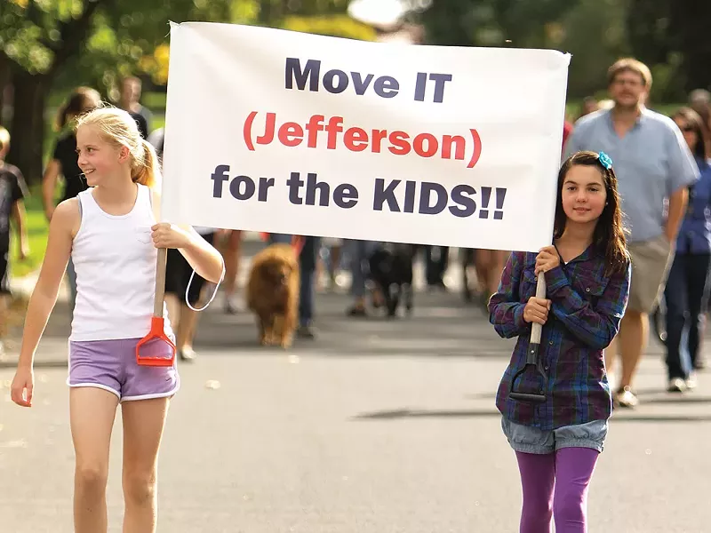 Students marched in support of moving Jefferson Elementary. - YOUNG KWAK