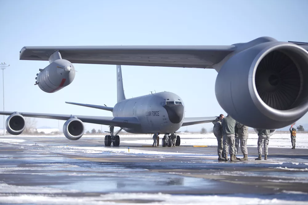 The final KC-135 flight from the Transit Center at Manas stops after landing at Fairchild Air Force Base - YOUNG KWAK