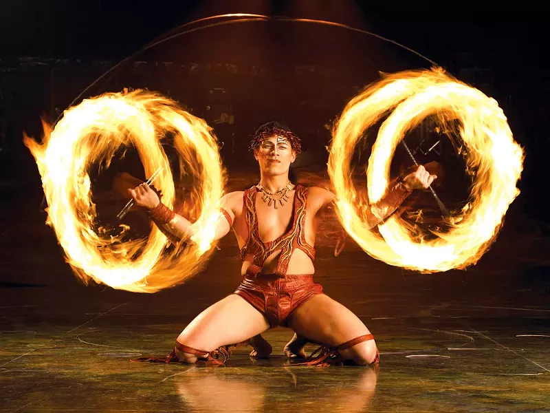 The knife-fire dance in Cirque du Soleil: Alegria