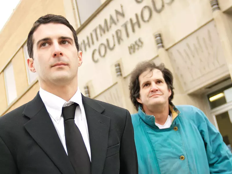 Tyler Markwart, left, and Adam Assenberg outside the Whitman County Courthouse. - YOUNG KWAK