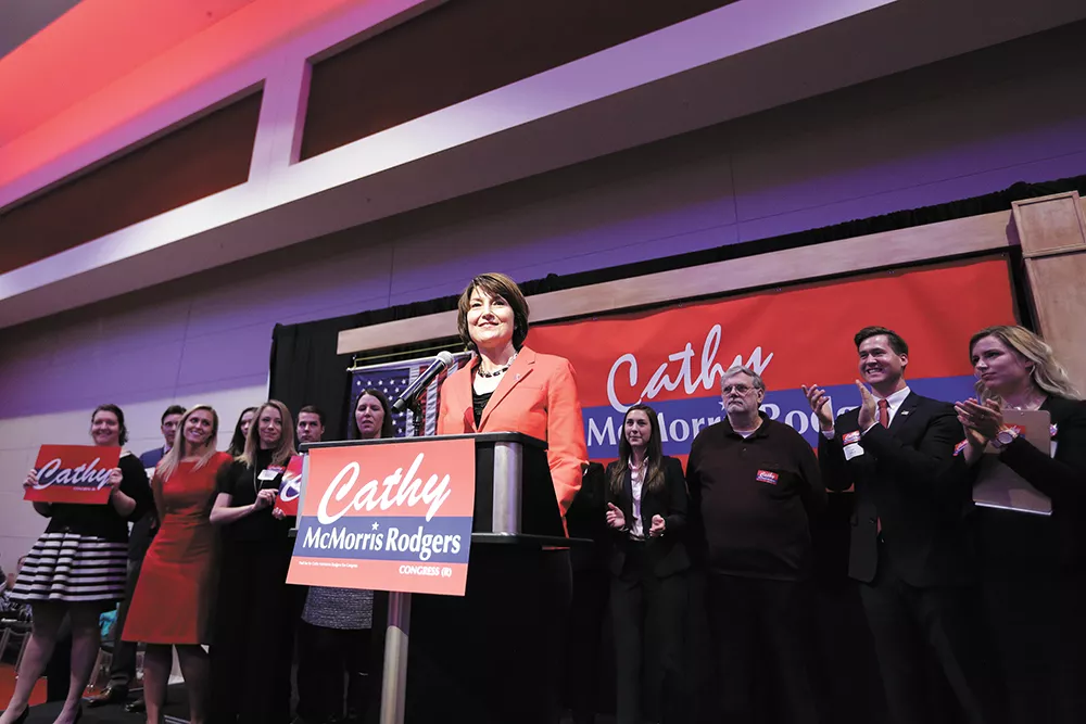 Rep. Cathy McMorris Rodgers speaks during an election night event in Spokane in Nov. 8, 2016. - YOUNG KWAK