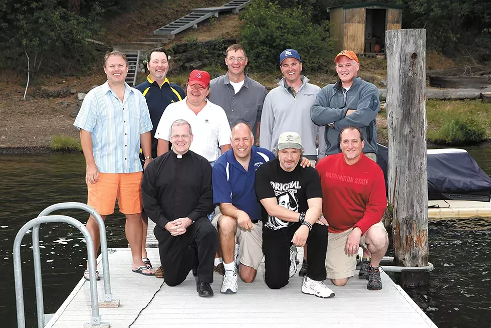 The Tag Brothers in 2013: (standing left to right) Mike Konesky, Bill Akers, Patrick Schultheis, Mark Mengert, Chris Ammann, Brian Dennehy; (kneeling left to right) Fr. Sean Raftis, Joe Tombari, Joey Caferro, Rick Bruya. - PHOTO COURTESY OF SEAN RAFTIS